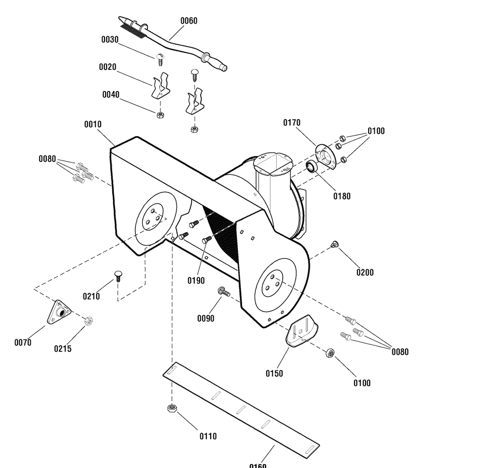 Auger Housing Group Diagram and Parts List for 1695951 2010 Briggs and Stratton Snow Blower